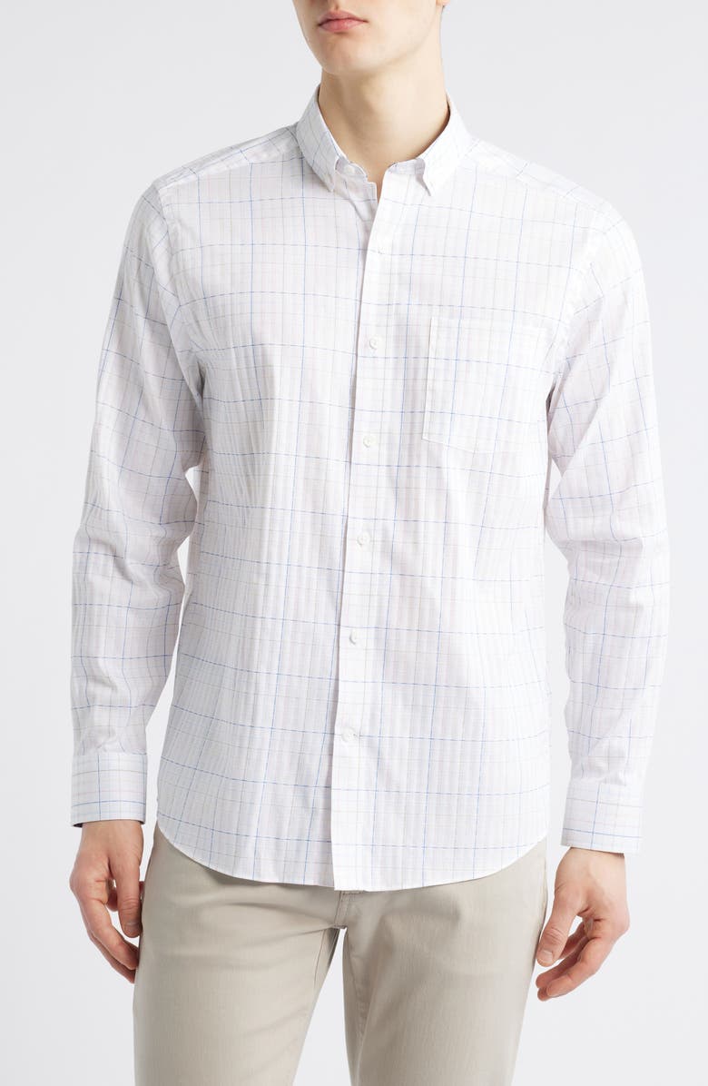 Johnston & Murphy XC4<sup>®</sup> Windowpane Print Performance Button-Down Shirt, Main, color, White Multi