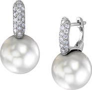 The Pearl Source White South Sea Pearl & Diamond Huggie Emily Earrings