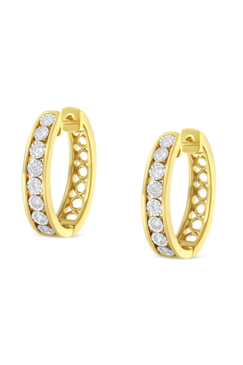 10KT Yellow and White Gold Diamond Hoop Earring, Alternate, color, Yellow
