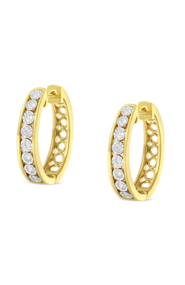 Haus of Brilliance 10KT Yellow and White Gold Diamond Hoop Earring, Alternate, color, Yellow