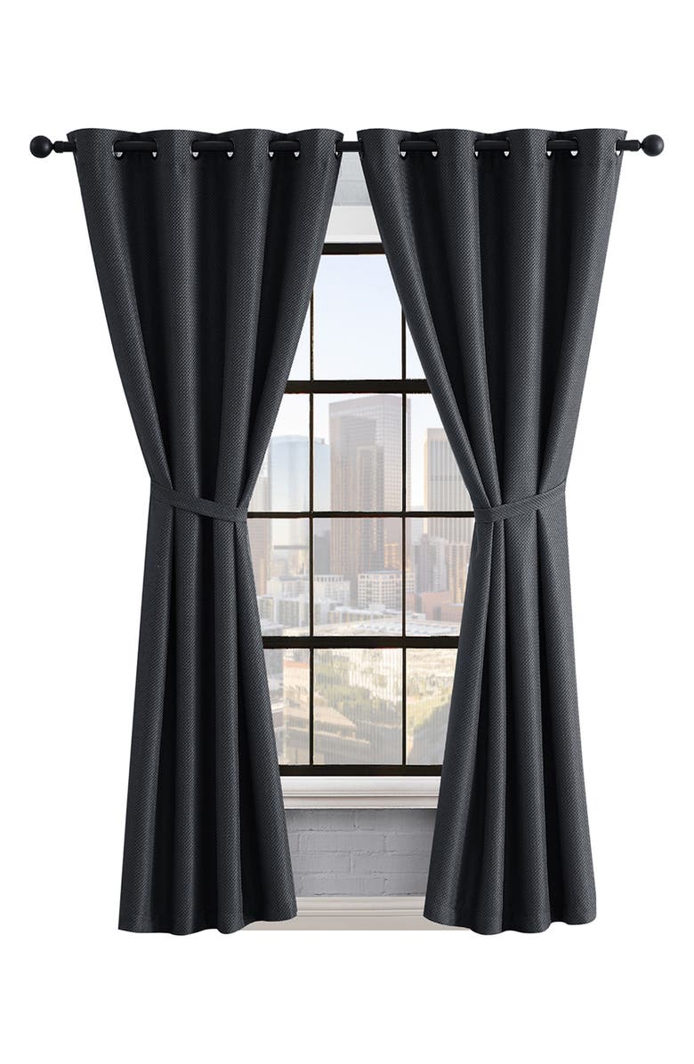 Lucky Brand Ember Thermal Set of 2 Curtain Panels, Main, color, Charcoal