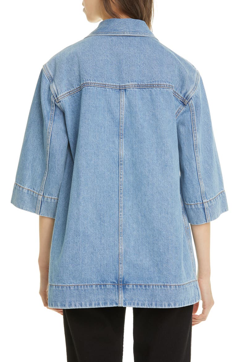 Wrap Front Oversized Organic Cotton Denim Shirt, Alternate, color, WASHED INDIGO 687