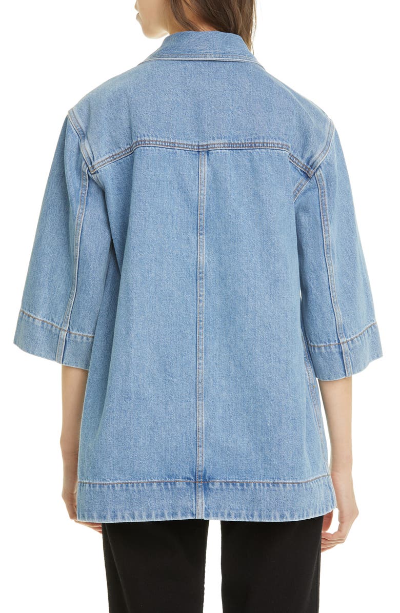 Ganni Wrap Front Oversized Organic Cotton Denim Shirt, Alternate, color,