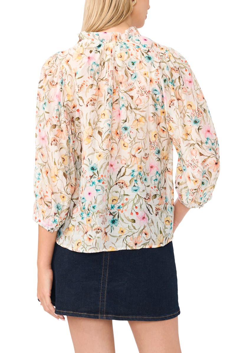 Vince Camuto Floral Ruffle Peasant Top, Alternate, color, Antique White