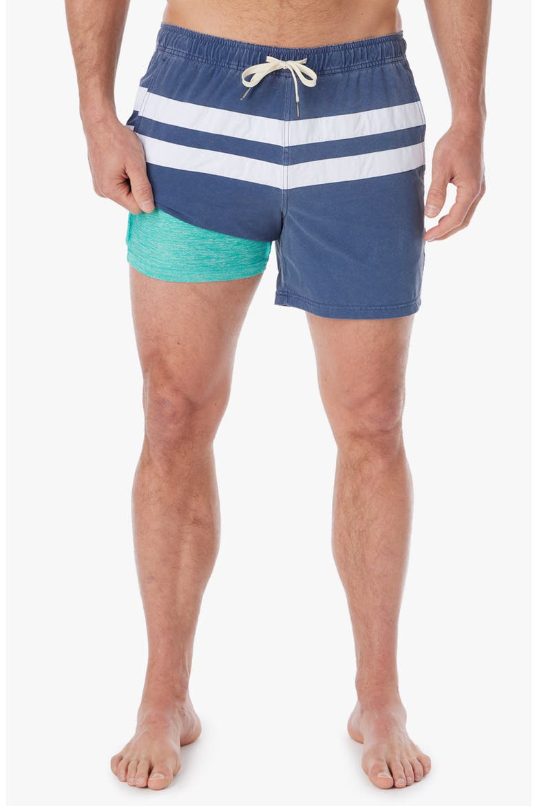 Bungalow Water Repellent Swim Trunks, Alternate, color, NAVY NAUTICAL STRIPE
