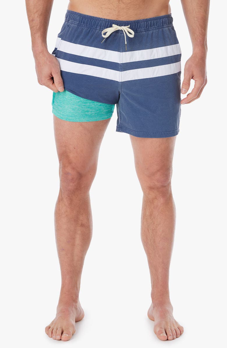 Fair Harbor Bungalow Water Repellent Swim Trunks, Alternate, color, Navy Nautical Stripe