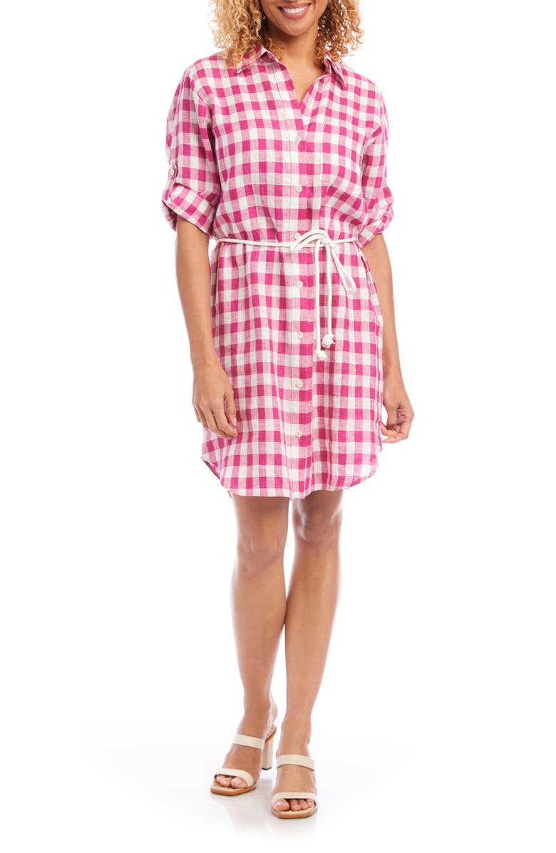 Karen Kane Belted Check Linen Shirtdress, Main, color, 