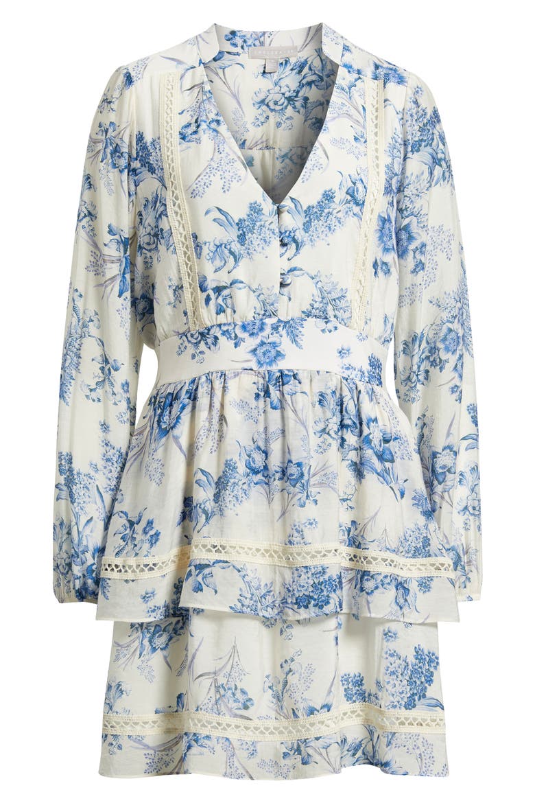 Floral Long Sleeve Tiered Minidress, Alternate, color, BLUE FLORAL