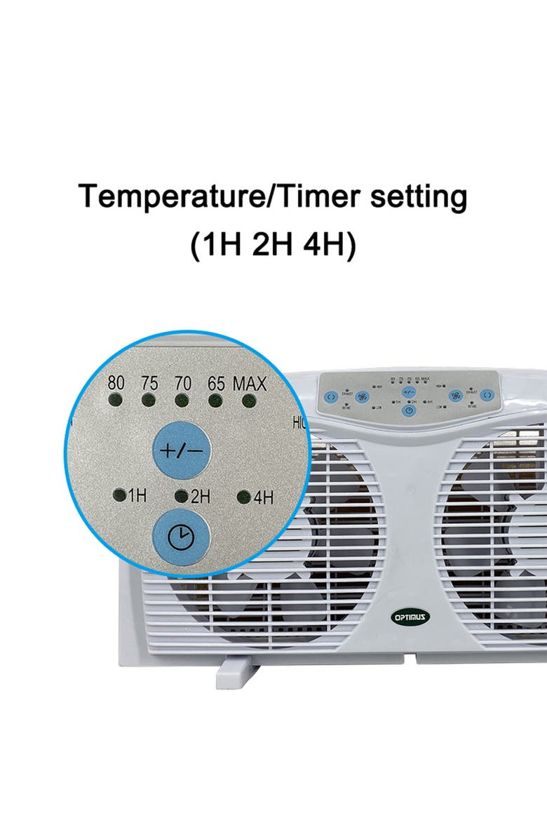 Optimus 8 in. Electric Reversible Twin Window Fan with Thermostat & LED, Alternate, color, White