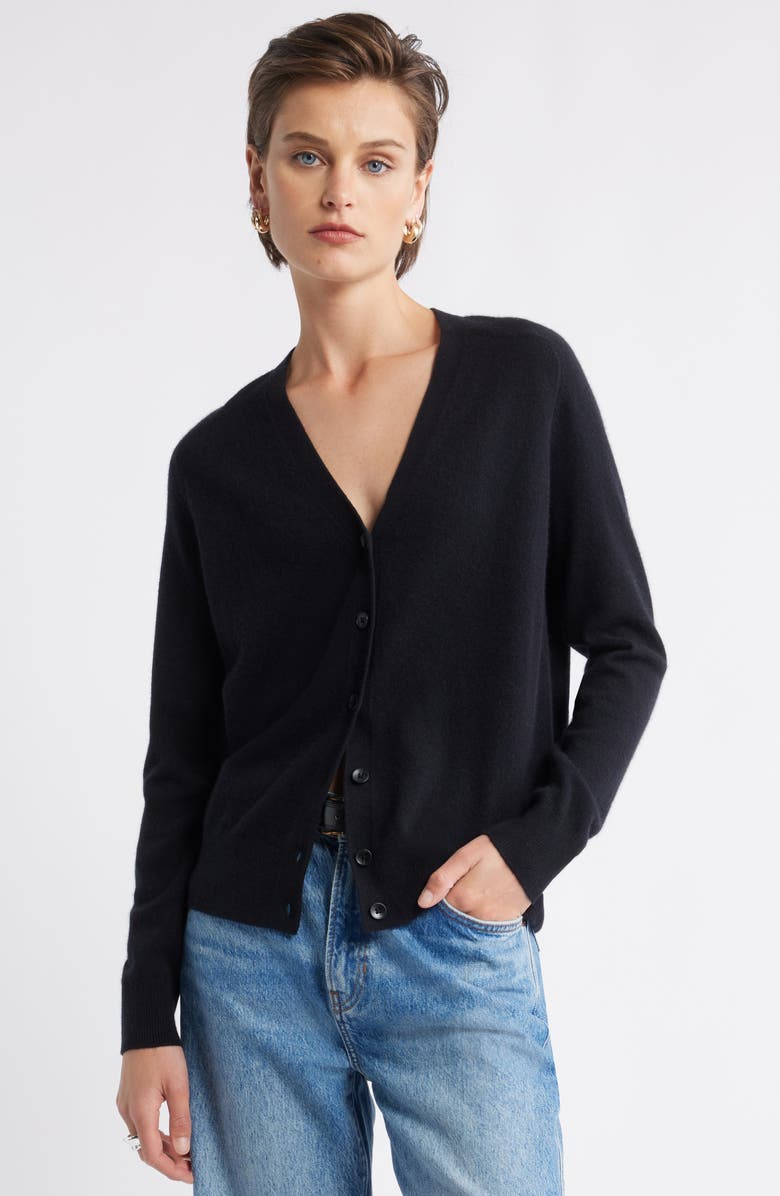 Nordstrom Cashmere V-Neck Cardigan, Main, color, Black Rock