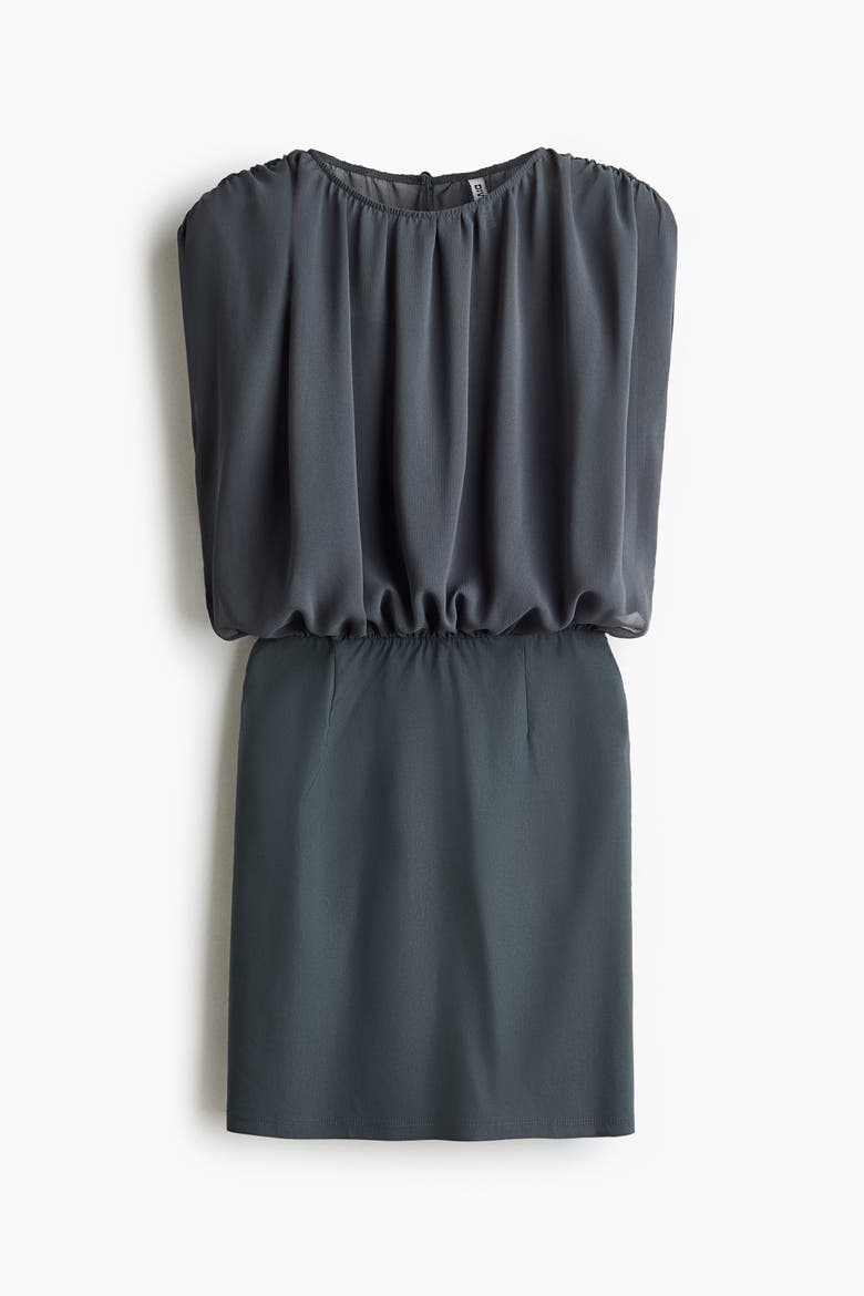 Dual-fabric Draped Dress, Alternate, color, Dark gray