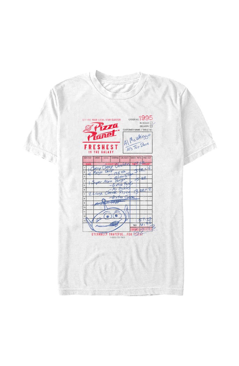 Toy Story Men's Toy Story Distressed Pizza Order  Graphic T-Shirt, Alternate, color, White
