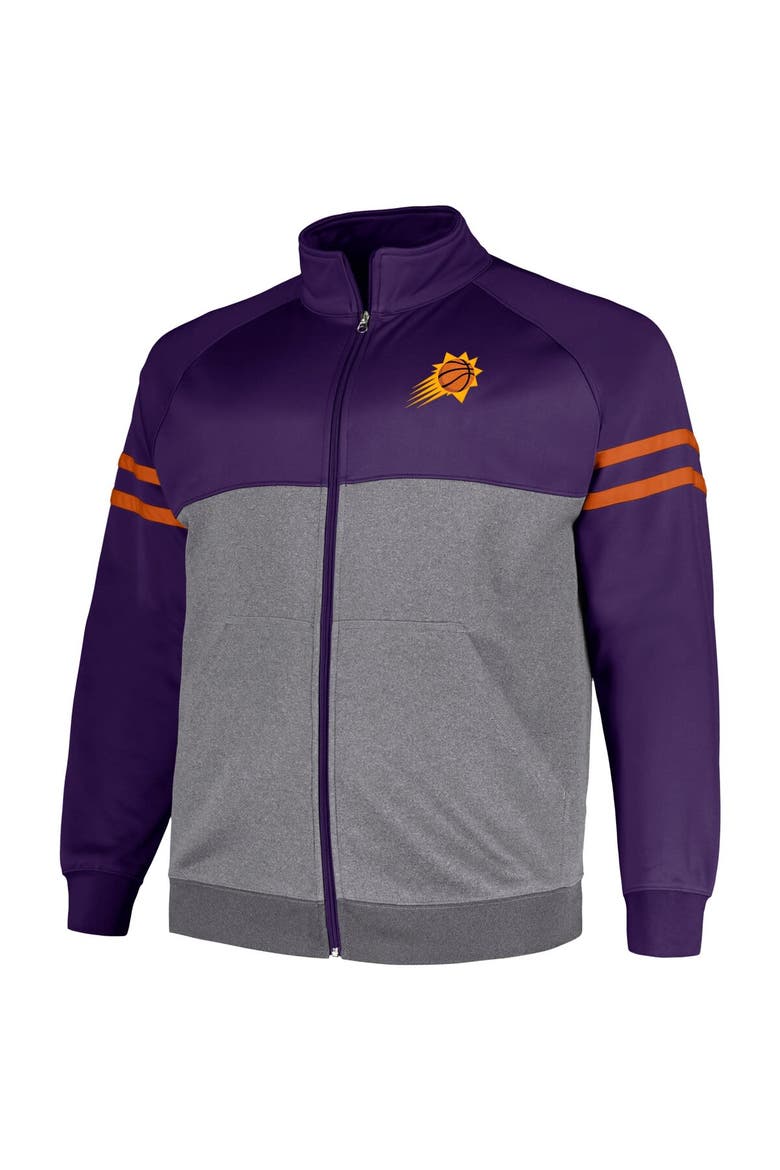 Men's Fanatics Branded Purple/Heather Gray Phoenix Suns Big & Tall Pieced Stripe Raglan Full-Zip Track Jacket, Alternate, color, Purple