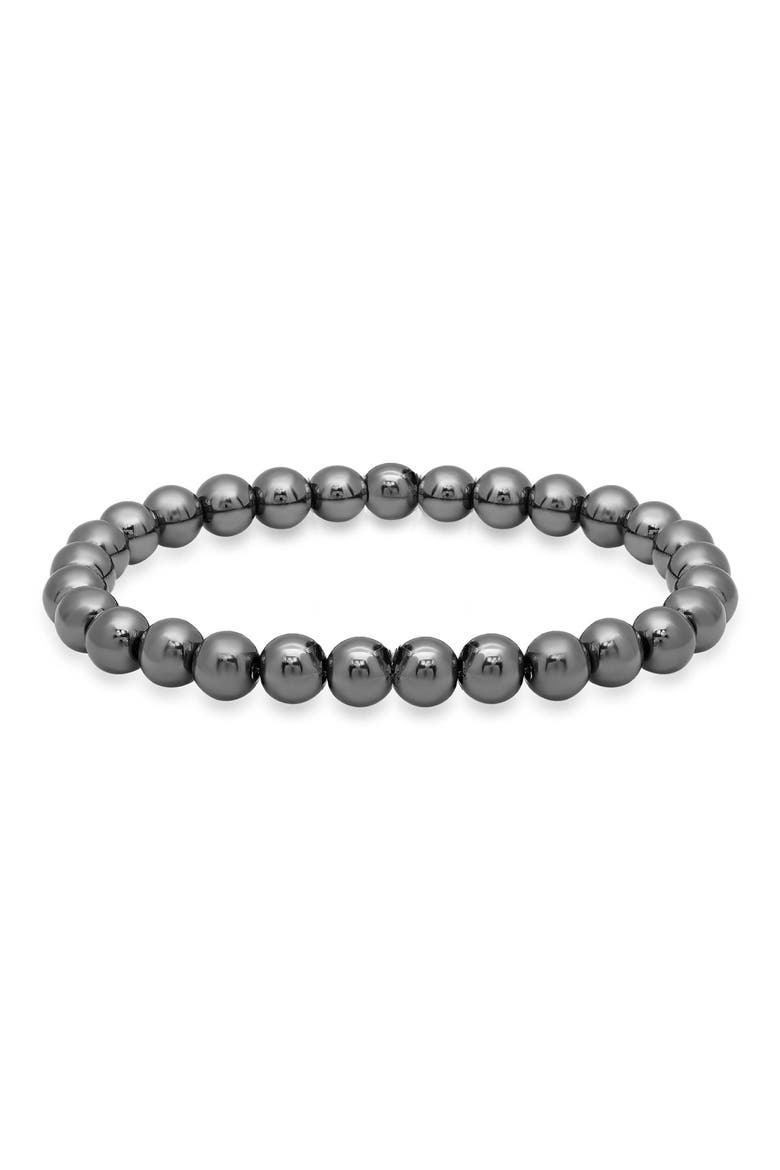 Hematite Beaded Stretch Bracelet, Main, color, METALLIC