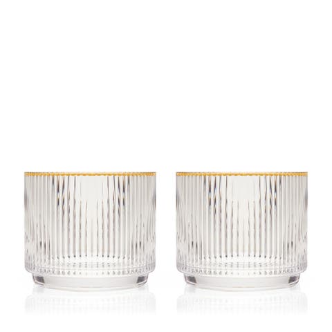 Meridian Crystal Gold Rimmed Lowball Tumblers Set of 2