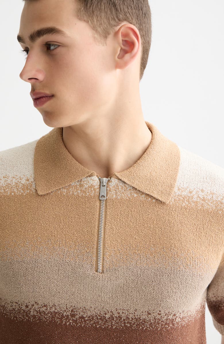 Scotch & Soda Dégradé Stripe Knit Quarter Zip Polo, Alternate, color, Plaza Taupe