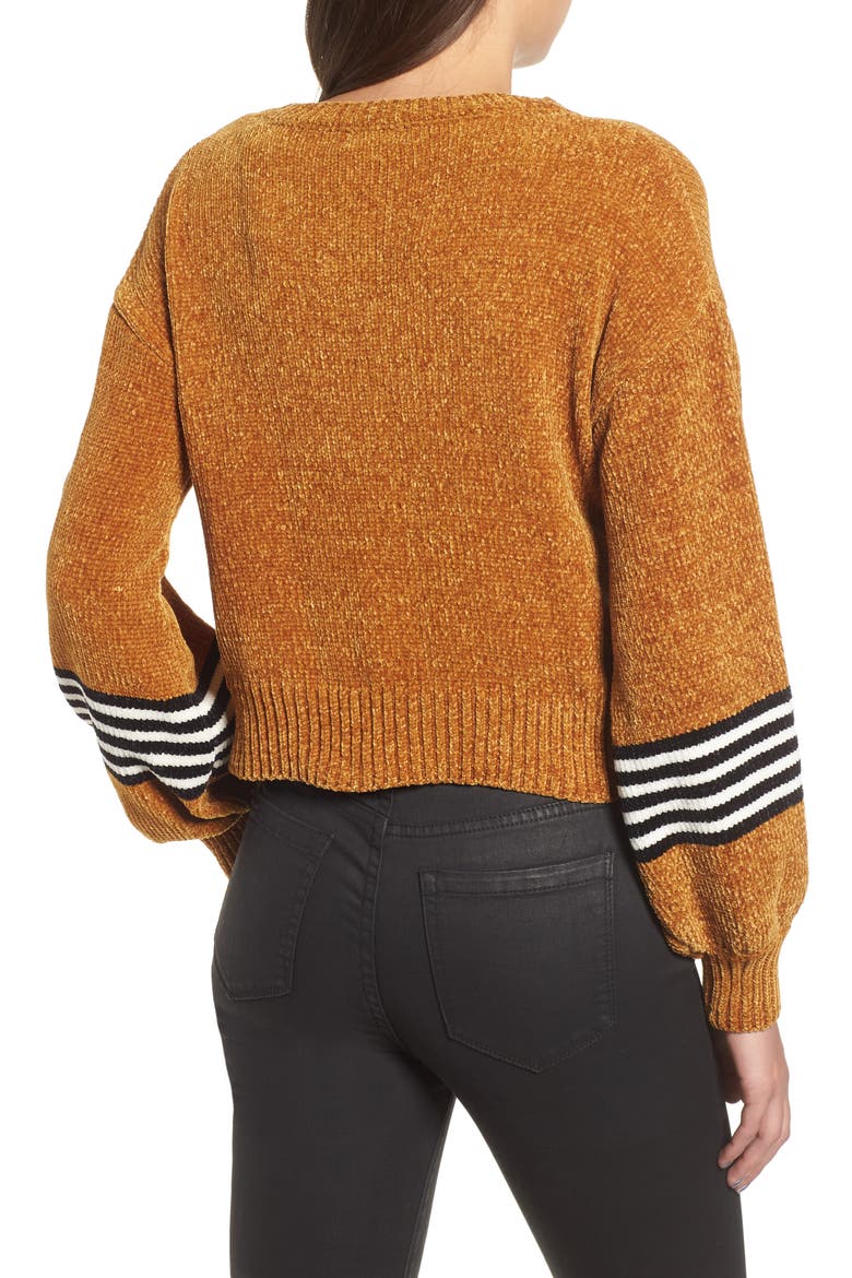 Stripe Sleeve Chenille Sweater, Alternate, color, GOLD