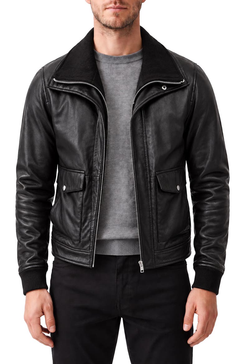 Leather Jacket with Removable Knit Bib, Alternate, color, BLACK
