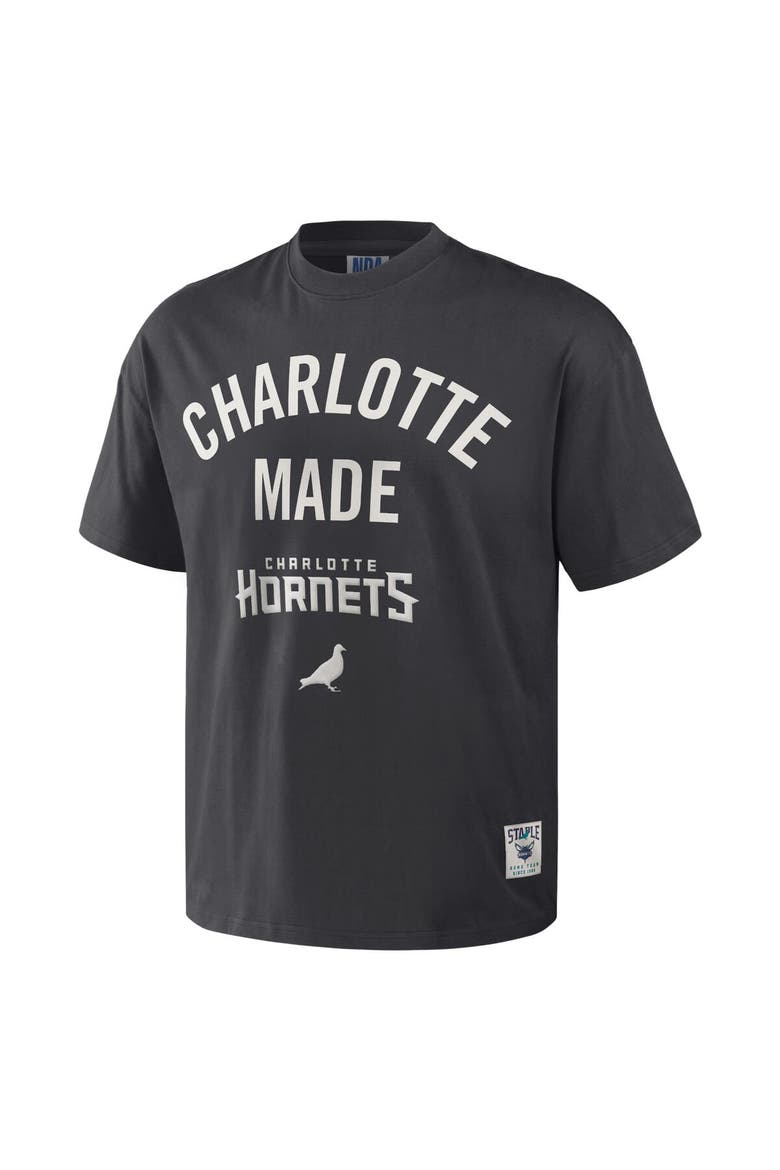 Men's NBA x Staple Anthracite Charlotte Hornets Heavyweight Oversized T-Shirt, Alternate, color, Anthracite
