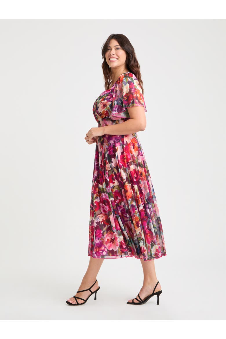 Liz Printed Wrap Bodice Midi Dress, Alternate, color, Vintage Rose