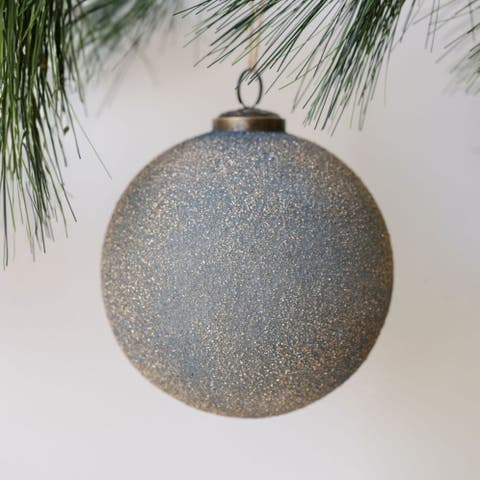 5 inch Textured  Slate Blue Glass Ornament