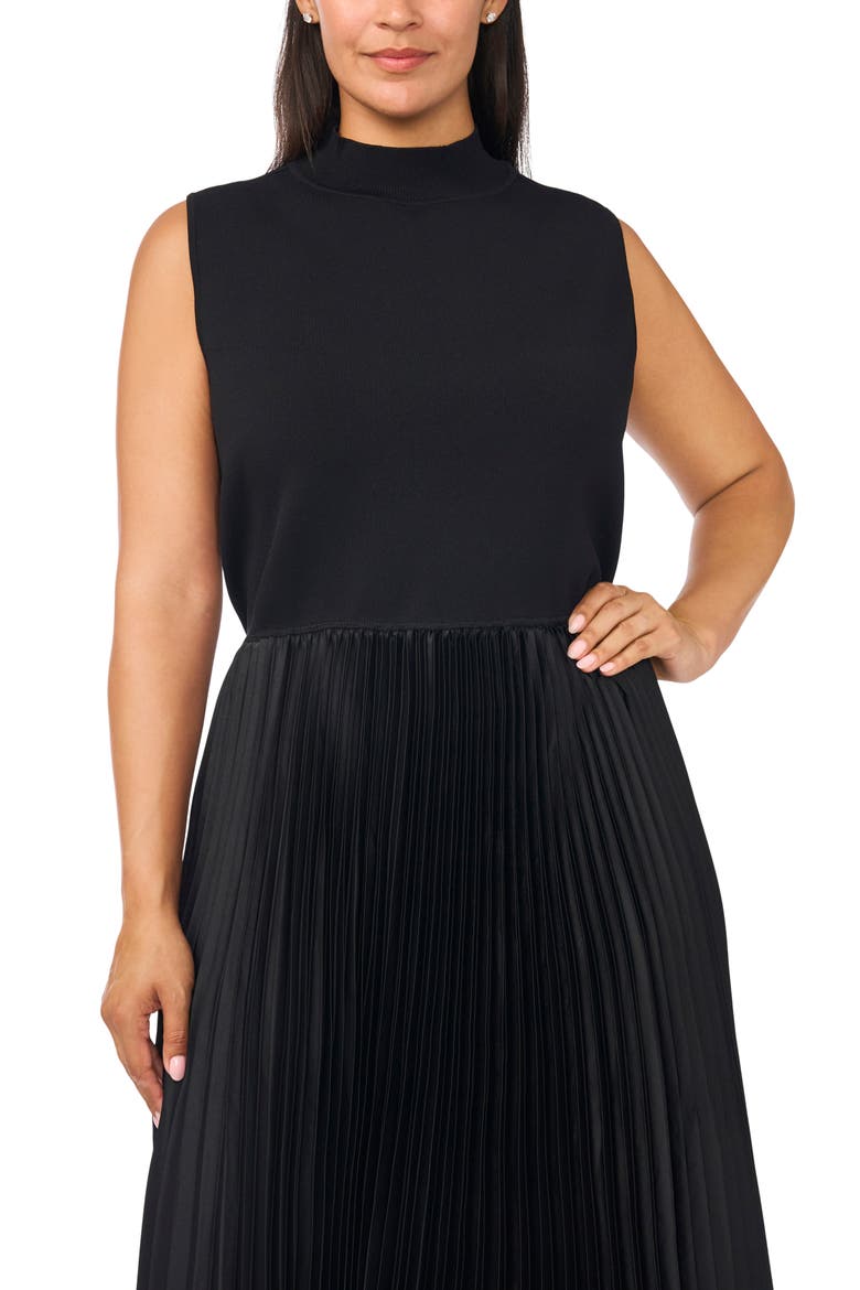 Mock Neck Pleated Maxi Dress, Alternate, color, RICH BLACK