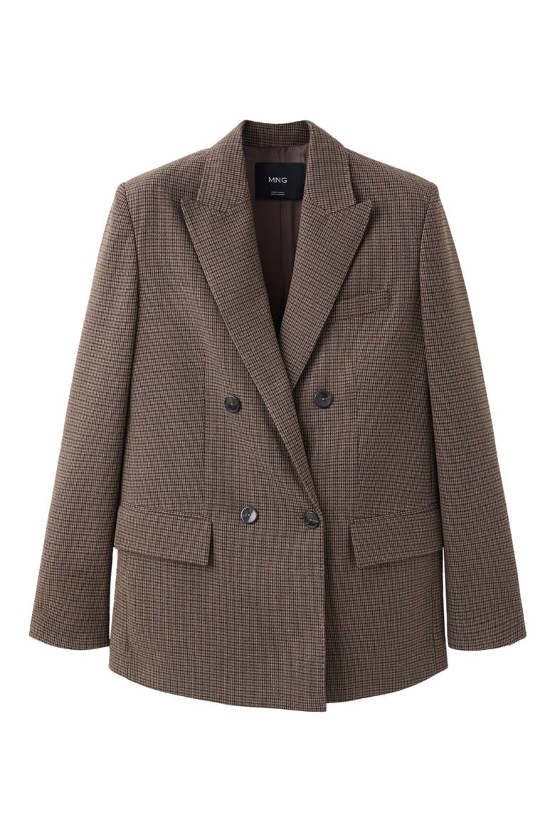 Micro Houndstooth Double Breasted Blazer, Alternate, color, CHOCOLATE