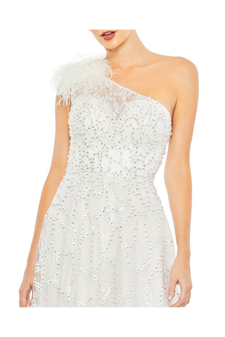 Beaded One-Shoulder A-Line Gown, Alternate, color, IVORY