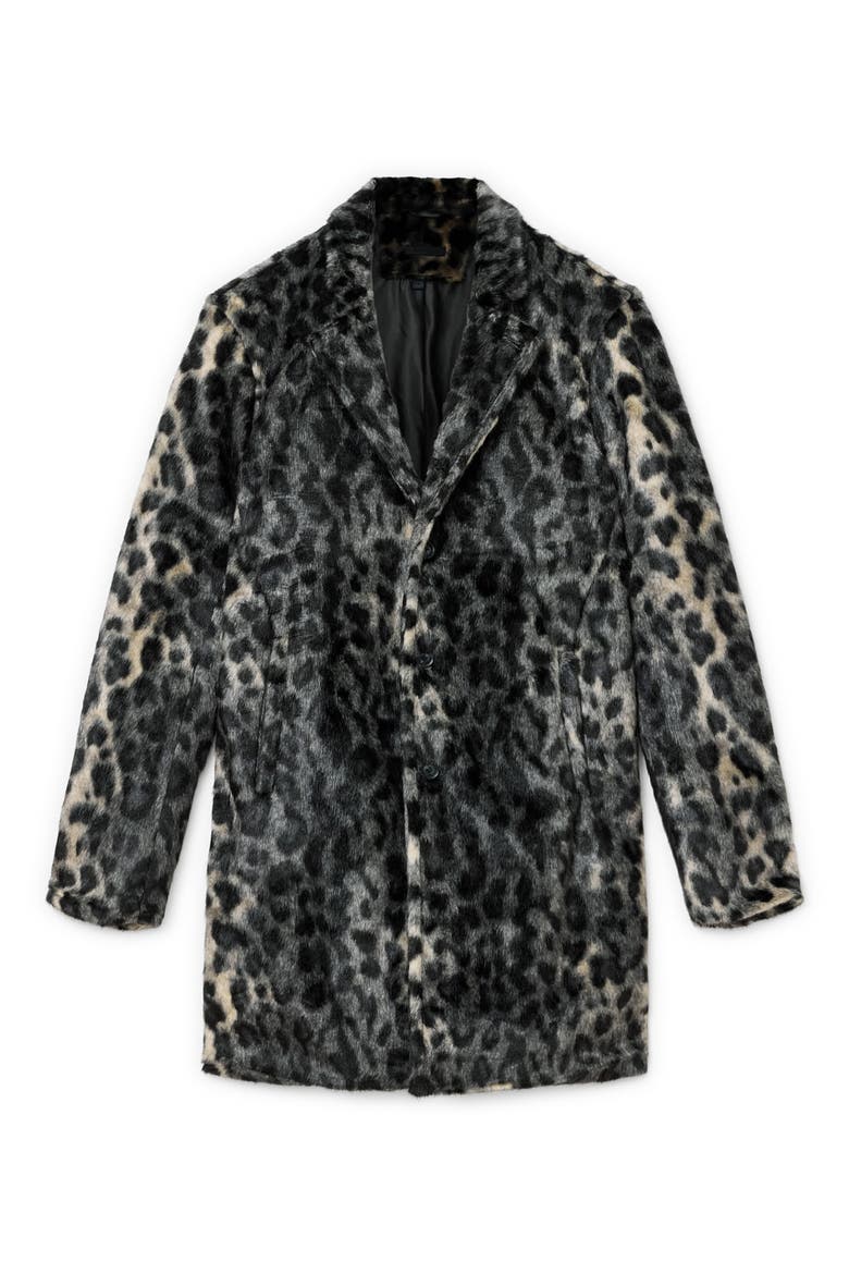 Templeton Leopard Print Faux Fur Topcoat, Alternate, color, DEEP CHARCOAL