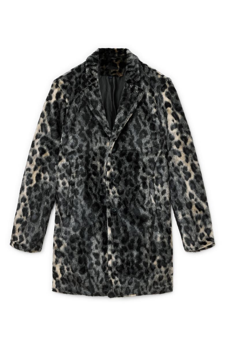 John Varvatos Templeton Leopard Print Faux Fur Topcoat, Alternate, color, Deep Charcoal