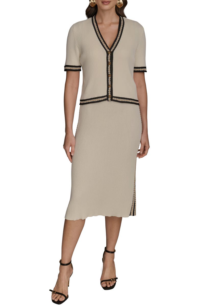 Donna Karan New York Ribbed Dress & Sweater Set, Main, color, Cream/ Beach Sand