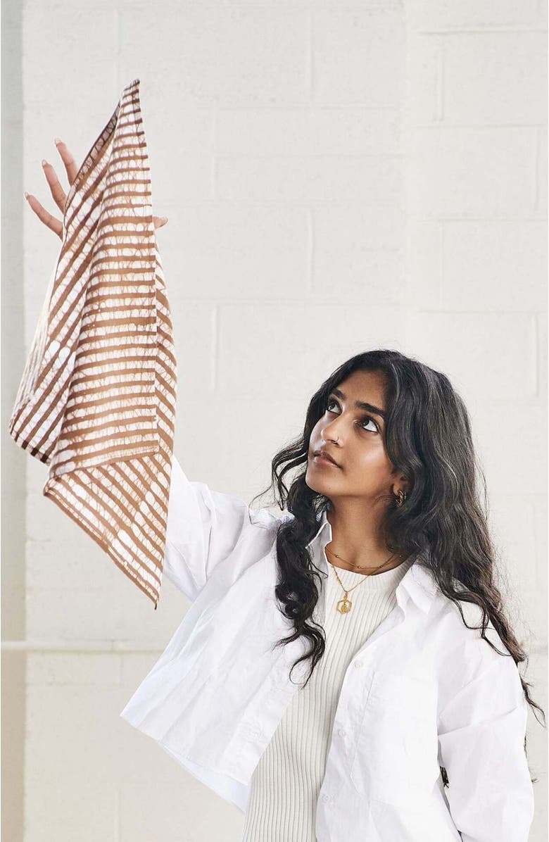 Studio Variously Oak Brown Stripes Wax Block Print Cotton Table Napkin - Set of 4, Alternate, color, Brown