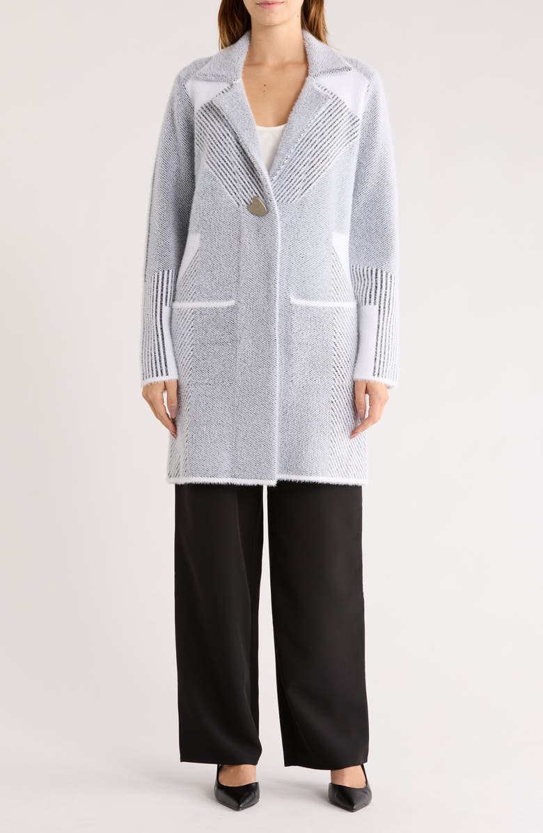 BY DESIGN Anchorage Eyelash Knit Cardigan, Main, color, Black/ White