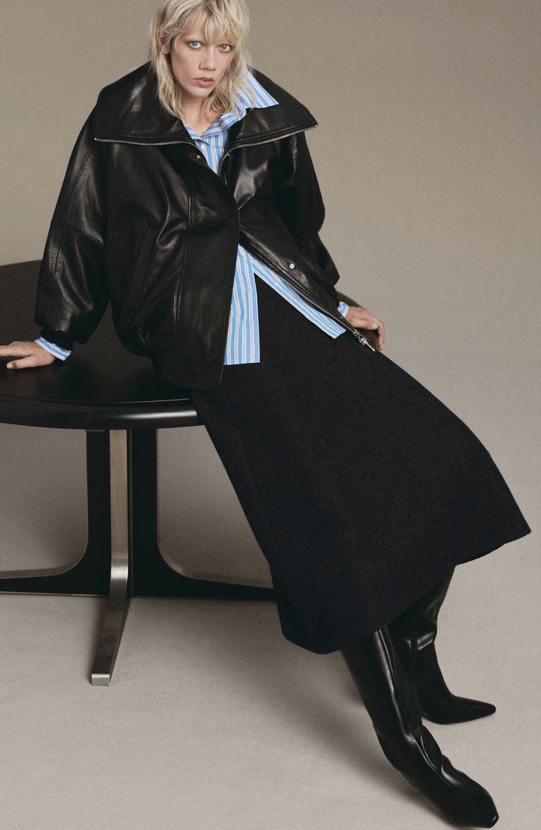 MANGO Penny A-Line Wool Blend Midi Skirt, Alternate, color, Grey