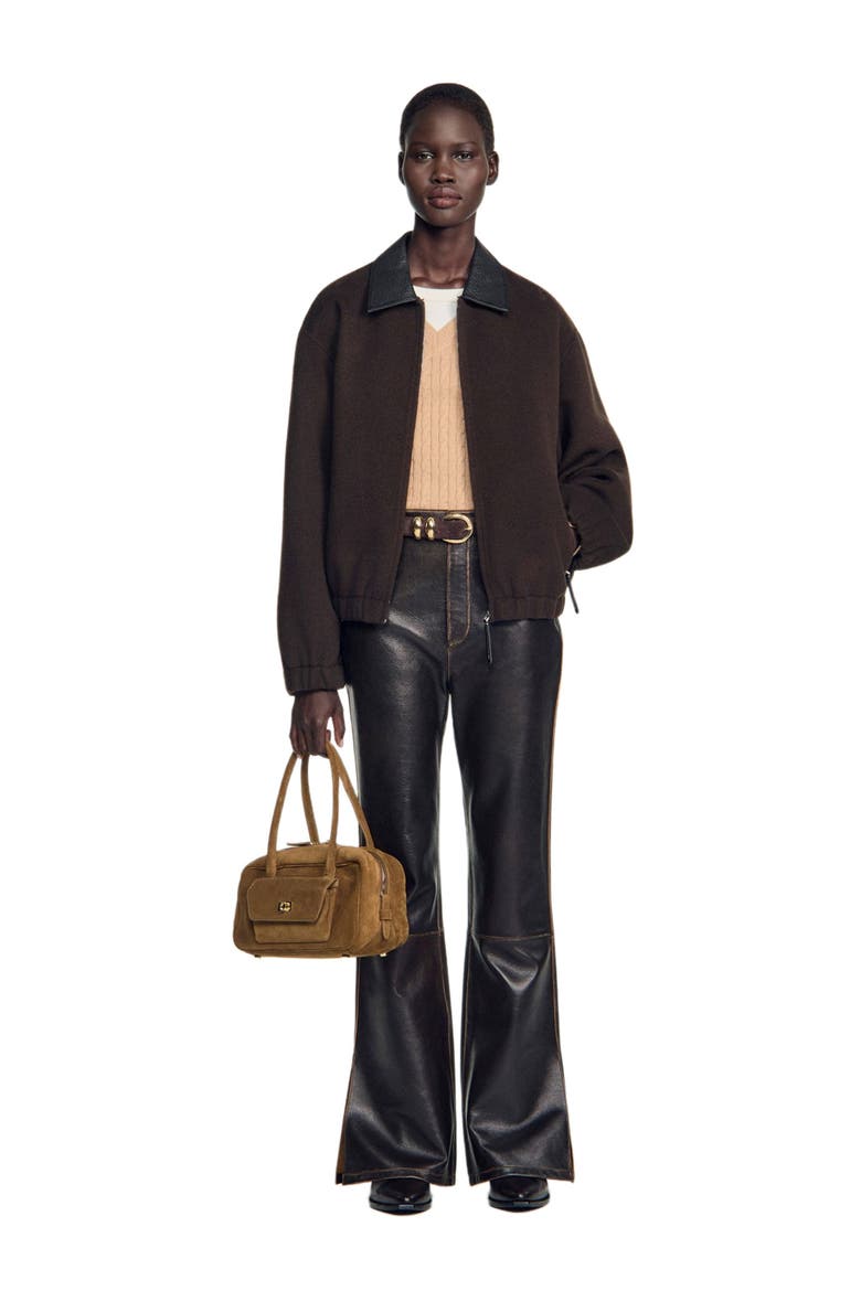 Double-faced Leather Collar Jacket, Alternate, color, Black brown