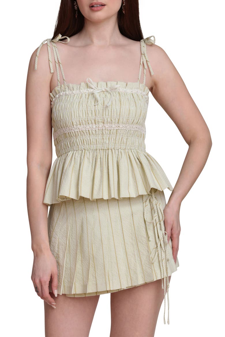Sleeveless Smocked Peplum Top, Main, color, AVOCADO GINGHAM