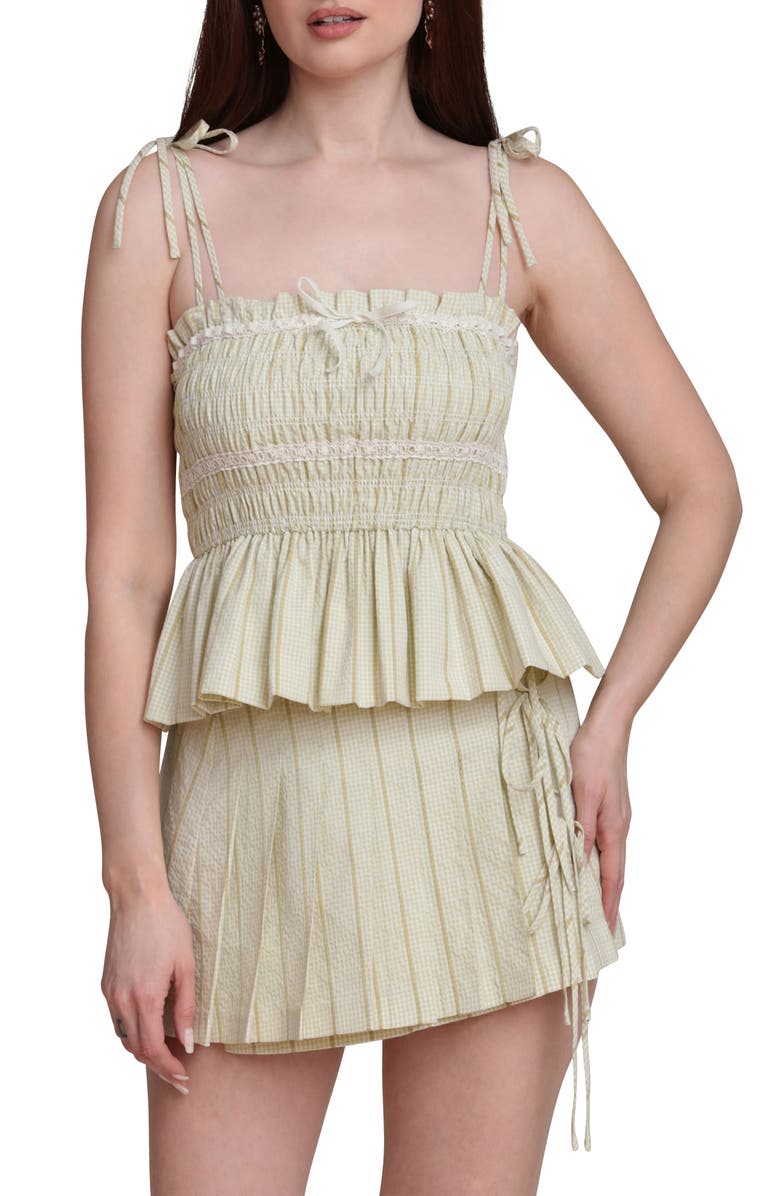 Avec Les Filles Sleeveless Smocked Peplum Top, Main, color, Avocado Gingham