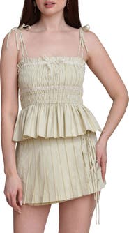 Avec Les Filles Sleeveless Smocked Peplum Top