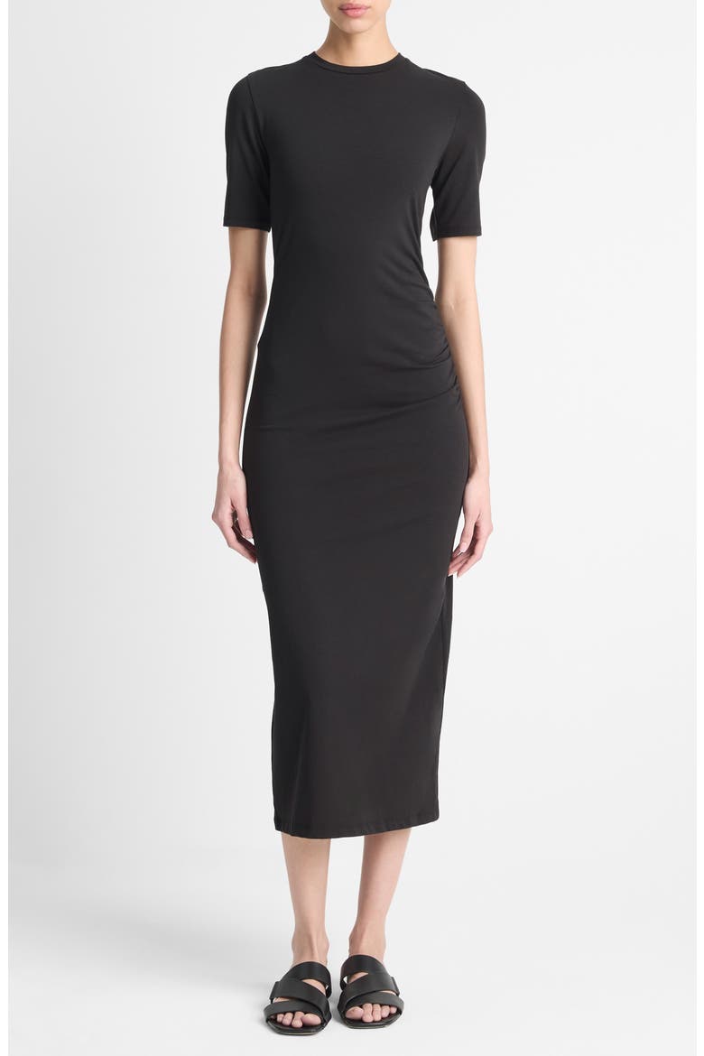 Short Sleeve Midi Dress, Main, color, BLACK