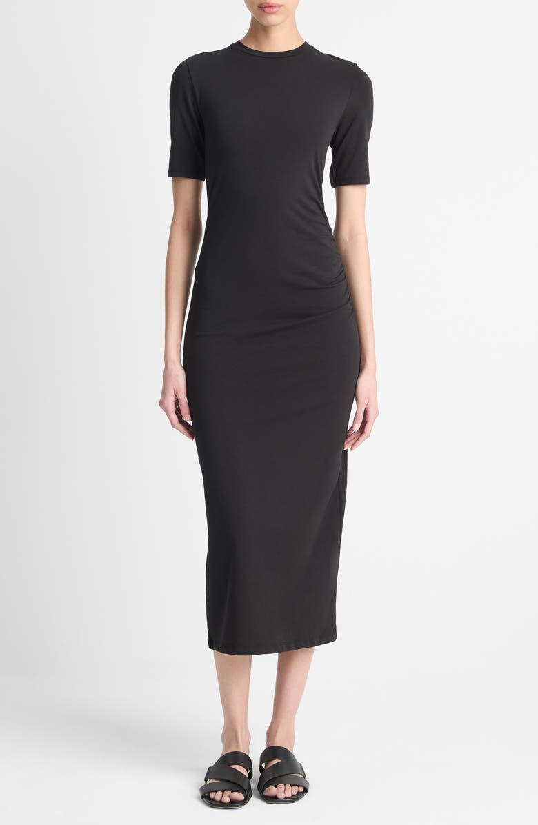 Vince Short Sleeve Midi Dress, Alternate, color, Black