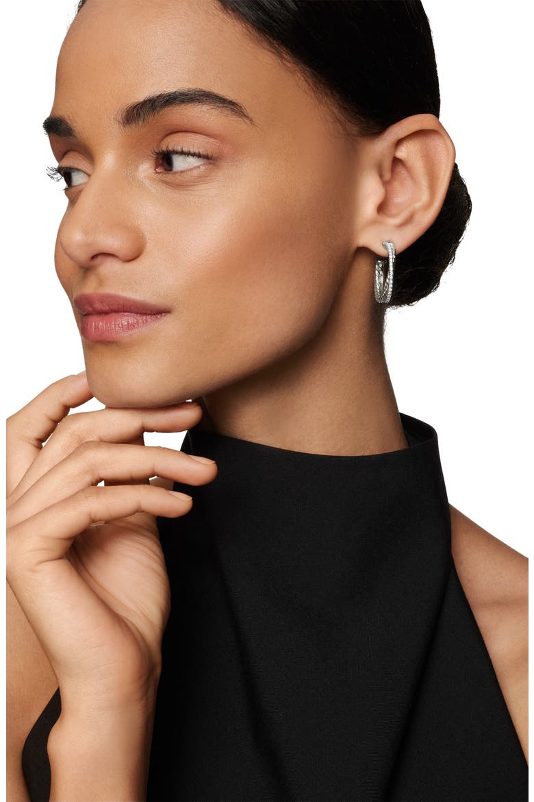 Crossover Medium Hoop Earrings with Diamonds, Alternate, color, SILVER/ DIAMOND