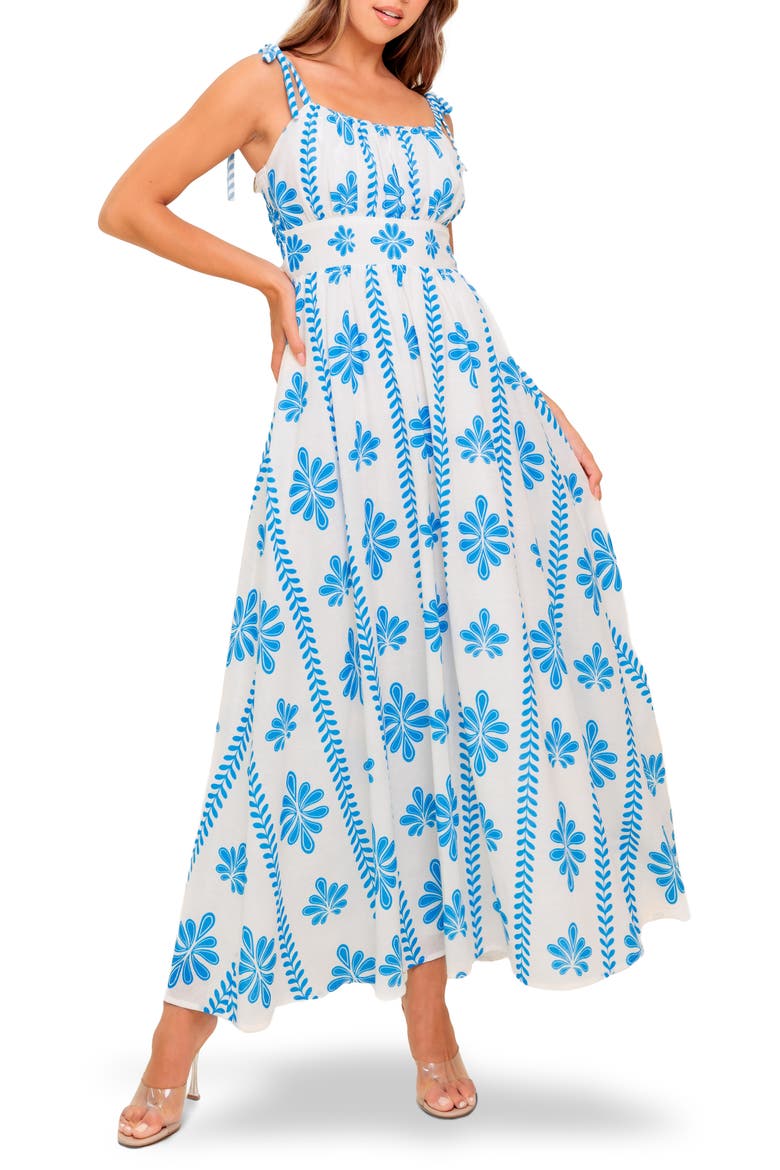 Tie Shoulder Maxi Dress, Main, color, IVORY BLUE