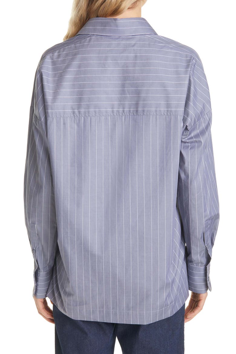 Oversize Pinstripe Button-Up Shirt, Alternate, color, CORNFLOWER BLUE