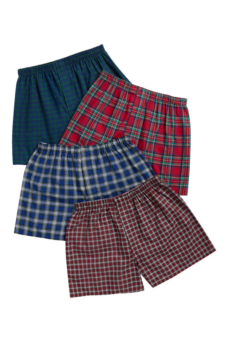 4-Pack Assorted Woven Boxers, Main, color, TARTAN PLAID