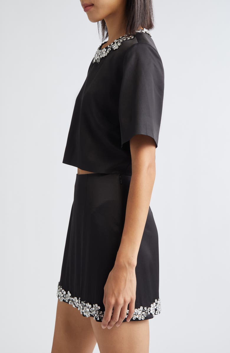 Cinq à Sept Adona Floral Jewel Embellished Crop Top, Alternate, color, Black