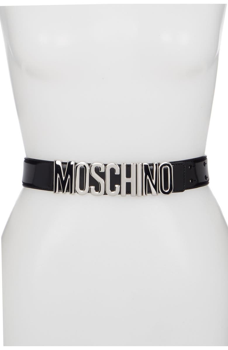 Moschino Thick Leather Logo Belt, Main, color, 