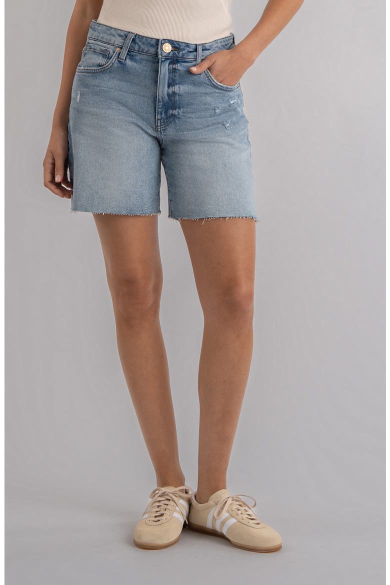 Hailey Raw Hem High Waist Denim Bermuda Shorts, Main, color, FOCUS