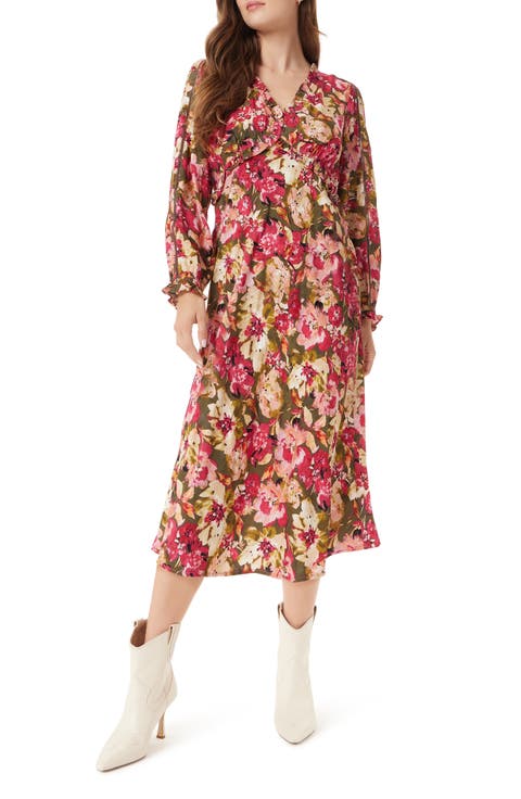 Illora Floral Print Long Sleeve Midi Dress