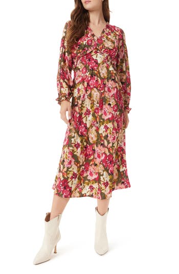 SAM EDELMAN SAM EDELMAN ILLORA FLORAL PRINT LONG SLEEVE MIDI DRESS