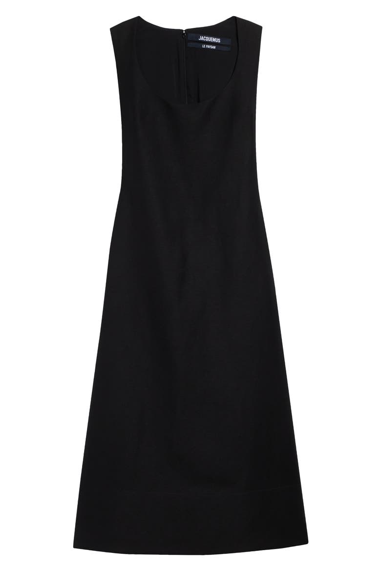 Tablier Linen Blend Midi Dress, Alternate, color, BLACK
